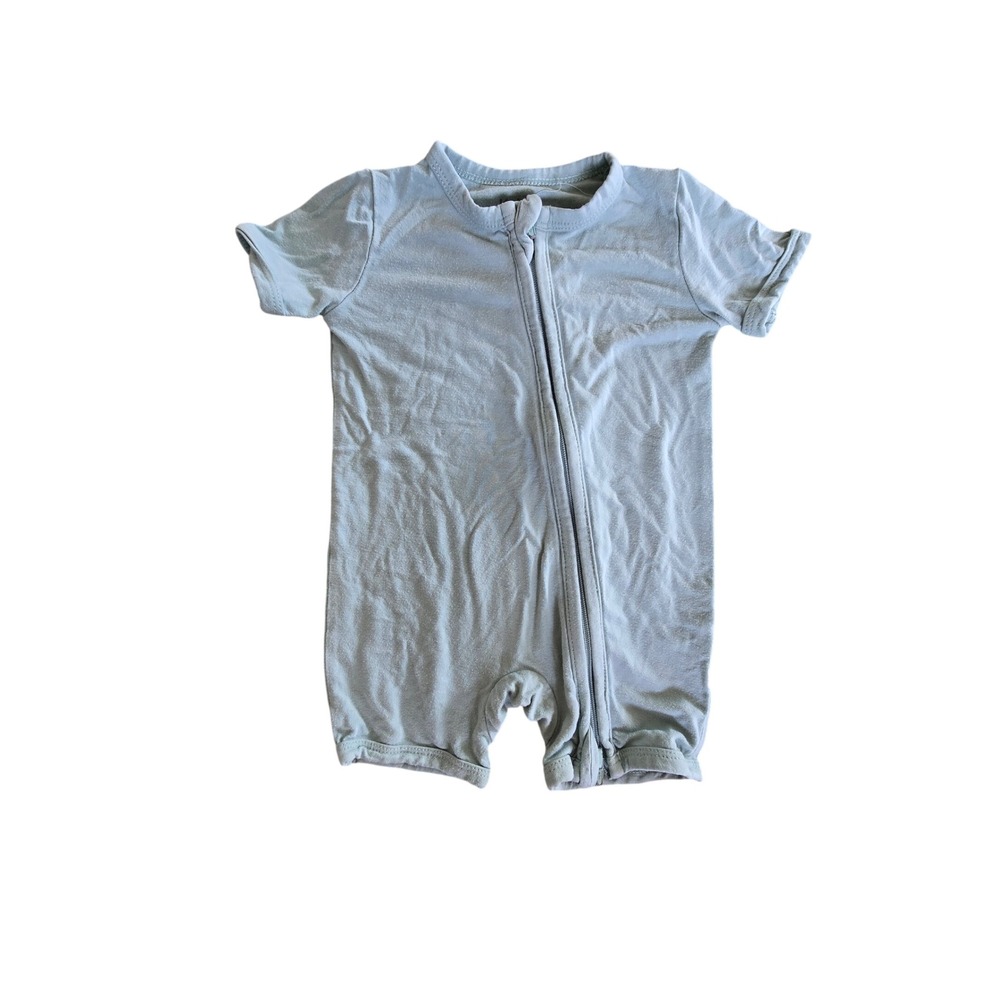 Kyte Baby Bamboo Rayon Short Sleeve Romper Sage Green 6-12 Months Two-Way Zip